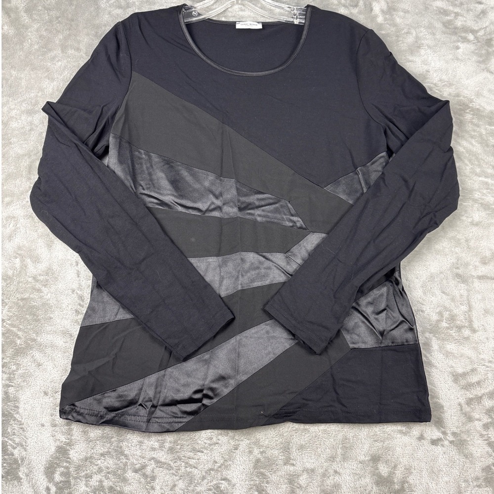 Gerry Weber Collection Womens Black Mixed Media Satin Panel Long Sleeve Top